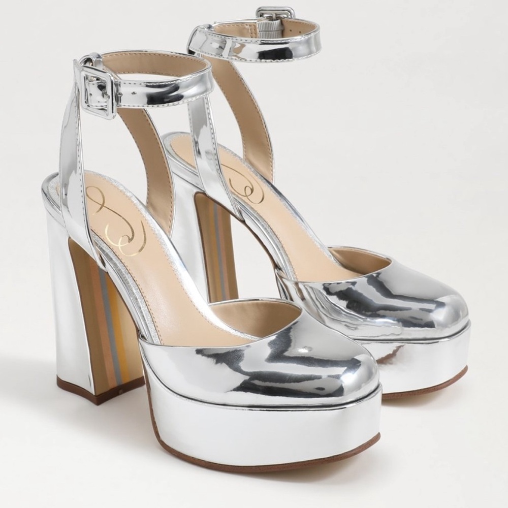Sam Edelman Kaine Silver Patent Platform Heel | Size 9.5